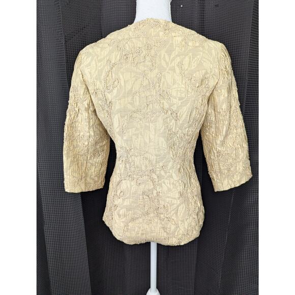 CHICO'S! STUNNING GOLD, RIBBON EMBROIDERED, 3/4 SLEEVE JACKET, BLAZER! SZ 2/4 - Picture 6 of 10